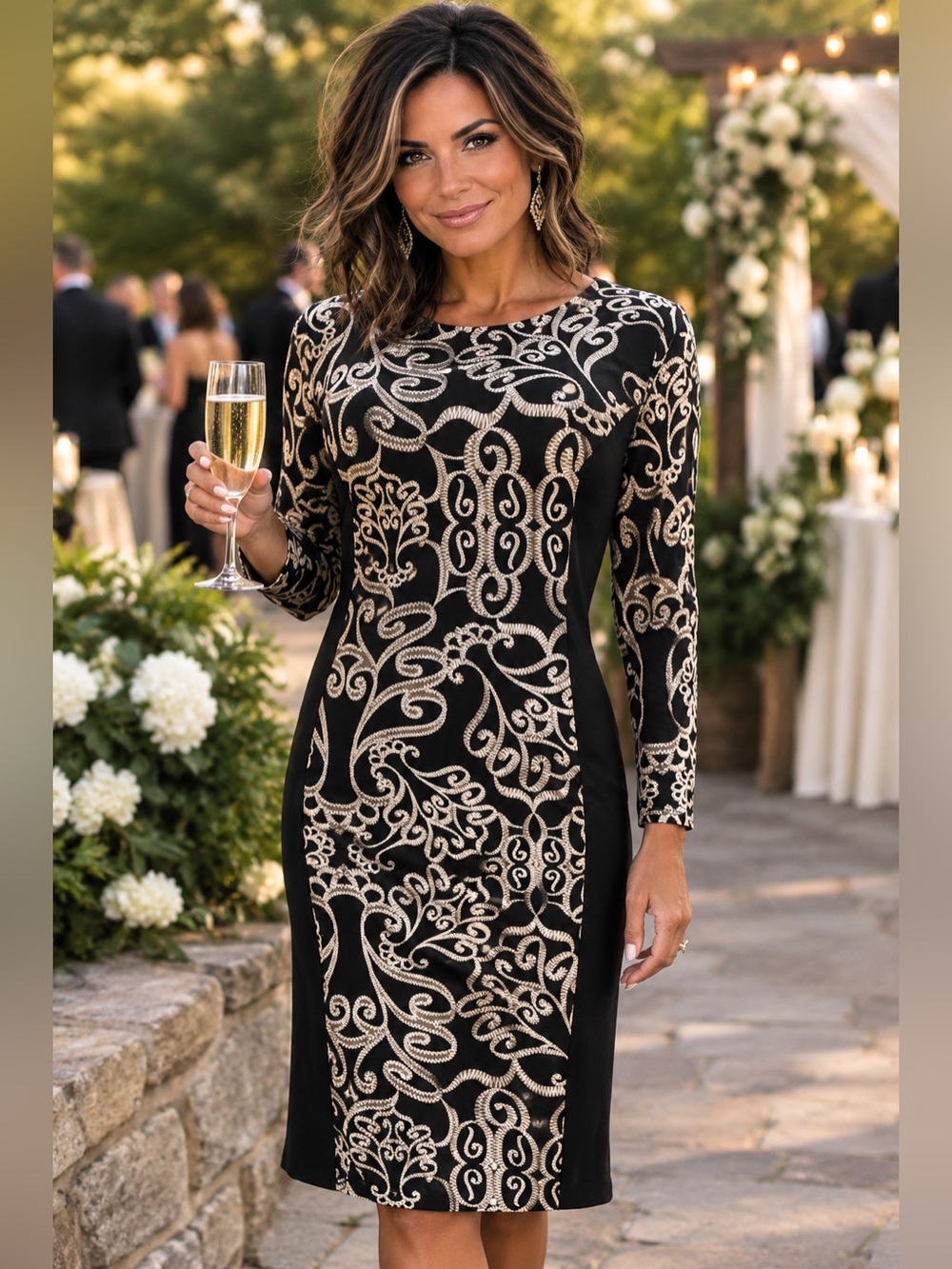 Sami & Jo Black Midi Dress with Slimming Panels for Optical Illusion